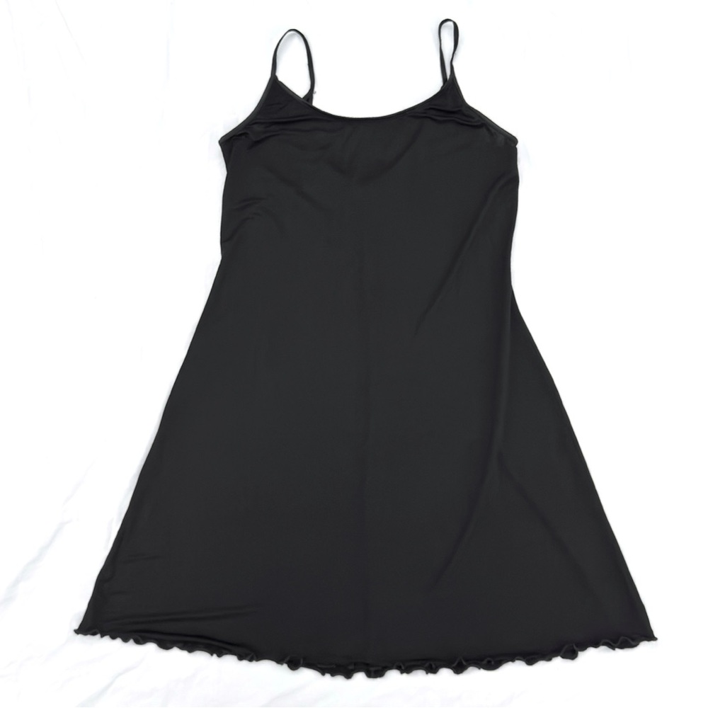 Vintage 90s Y2K Yes Clothing Black Stretch Lettuce Hem Slip Minidress